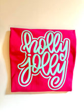 Load image into Gallery viewer, "Holly Jolly" in Teal Puff Print Port & Company® Long Sleeve