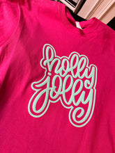 Load image into Gallery viewer, "Holly Jolly" in Teal Puff Print Port & Company® Long Sleeve