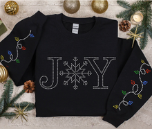 Load image into Gallery viewer, Rhinestone "Joy" with Lights on Sleeve District® Perfect Weight® Fleece Crew
